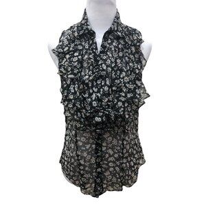 Lauren Ralph Lauren Ruffle Front Sleeveless Blouse Semi Sheer